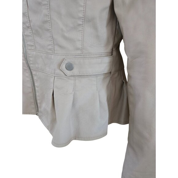 Baccini Womens Beige Peplum Jacket Small Zip Up Casual Chic coquette office wear - Picture 4 of 9